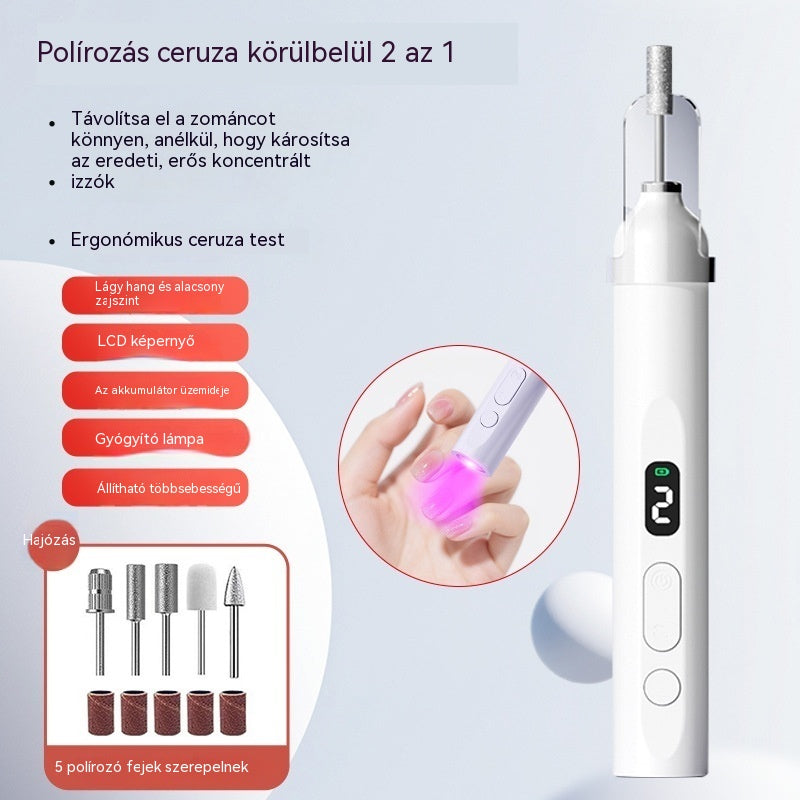đ
2 az 1-ben elektromos körömreszelĆ LED lĂĄmpĂĄval (szĂĄrĂtĂł lĂĄmpa + 5 polĂrozĂłfej)