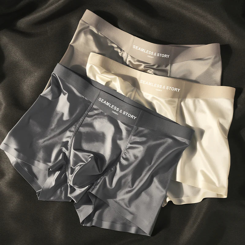 (3 db.) Elegáns Ice Silk Férfi Alsónemű a Mulberry Silk antimikrobiális férfi boxeralsóitól