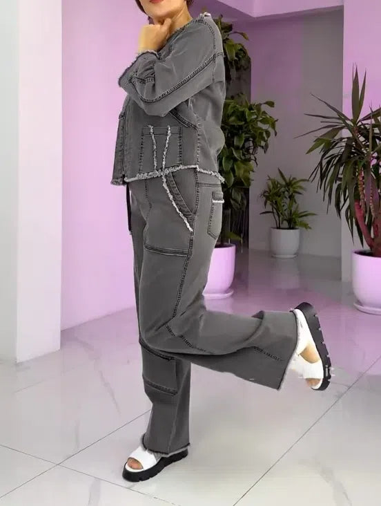 Női vintage farmer cipzáras öltöny