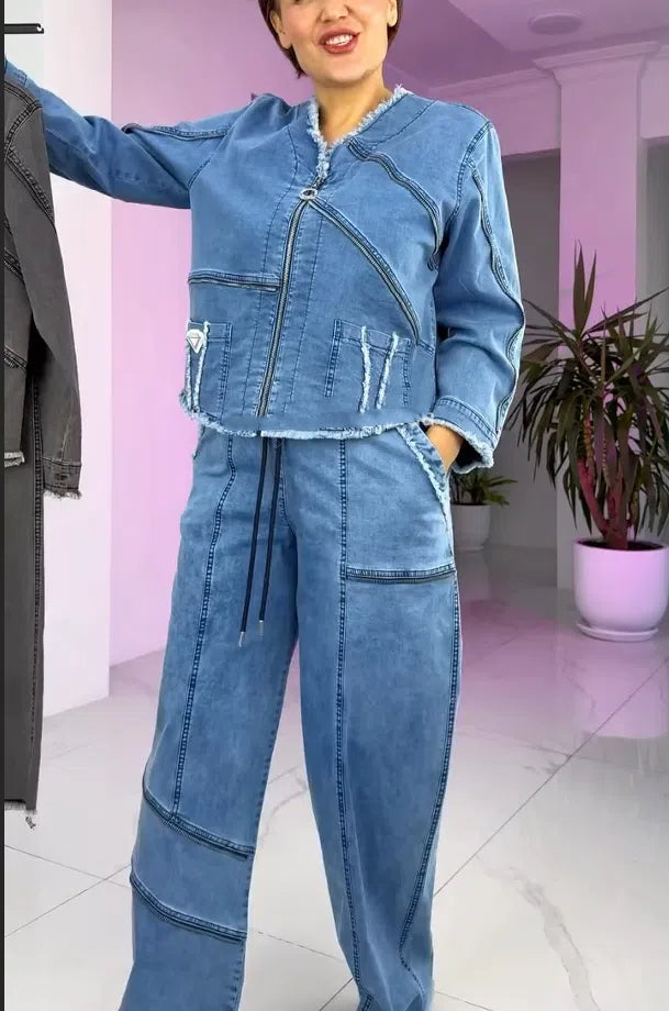 Női vintage farmer cipzáras öltöny