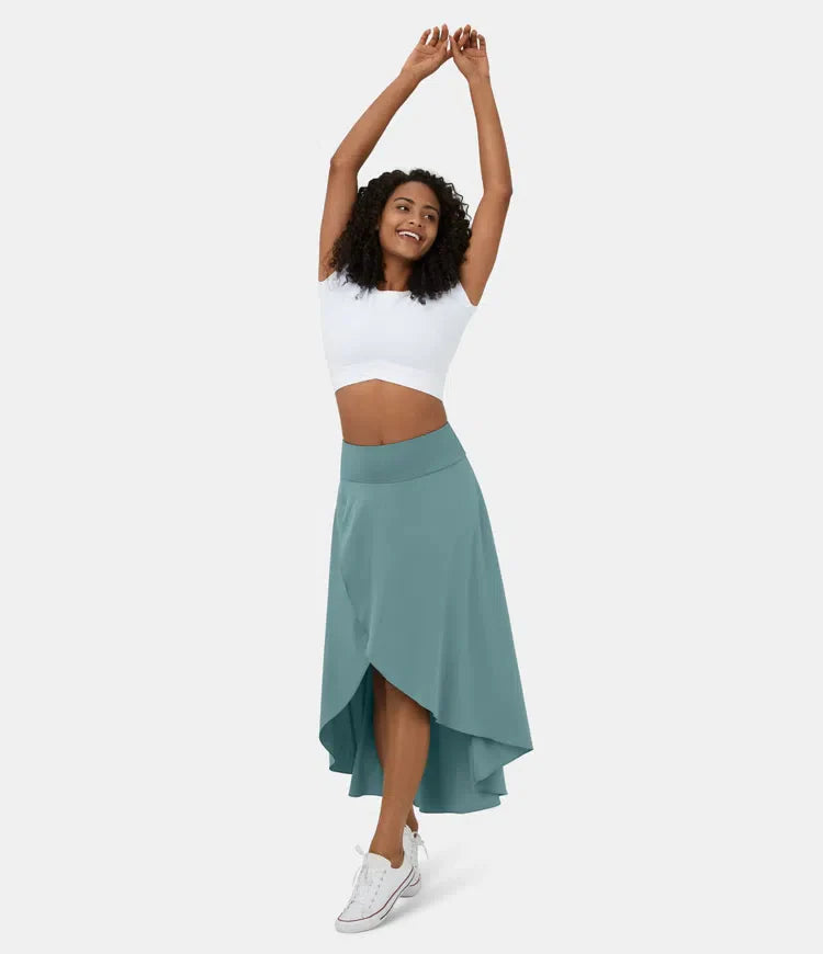 2 -ből 1 szoknya Gyors száraz, alkalmi midi, magas derékkal és alacsony fodorral