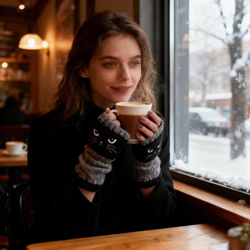 🐱 Cuki női kötött macskás kesztyű🧤🧶