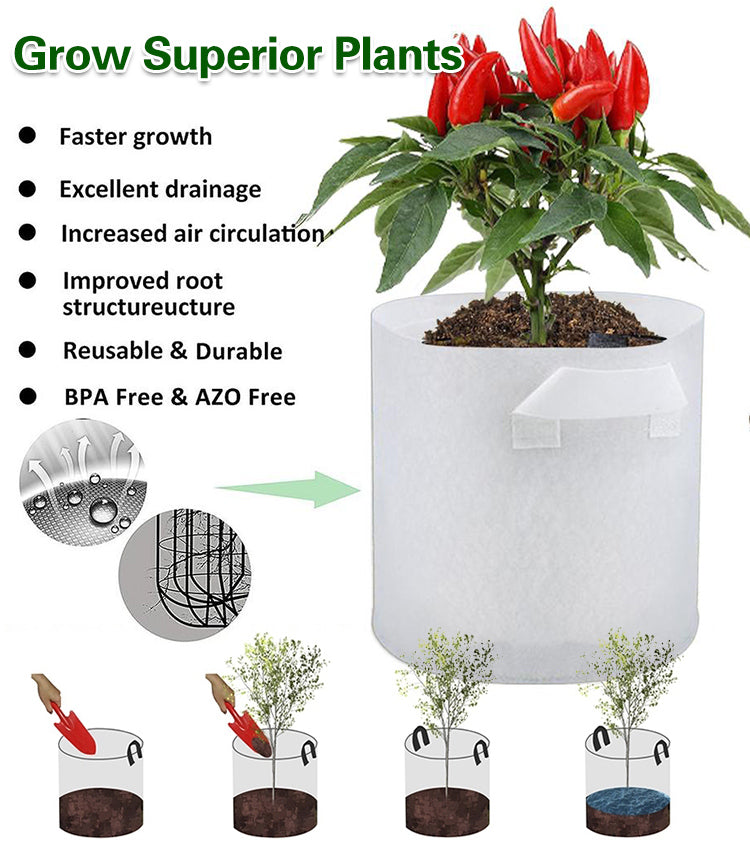 【10db】🌱 3/4/5/7/10 gallon zöldség-/virág-/növénytermesztő táskák, erős, nem szőtt termesztőtáskák