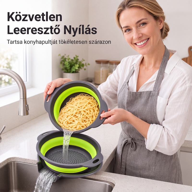 🍲 3 rétegű összehajtható szűrő – Leeresztő talppal, helytakarékos 📦