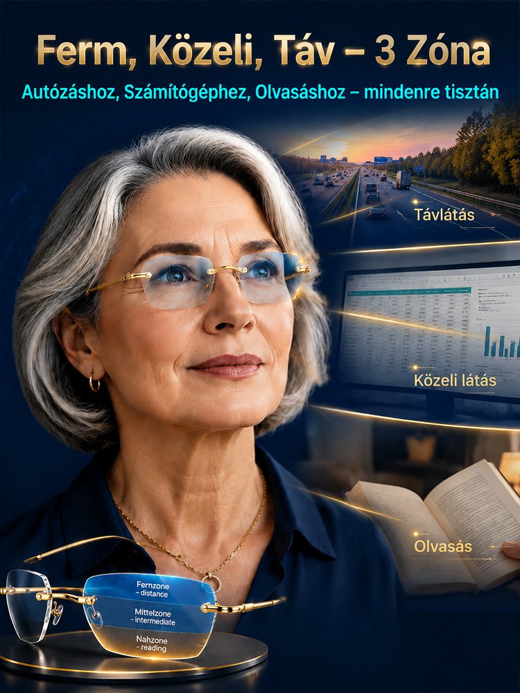 Fokozatosan tisztuló, fényre sötétedő olvasószemüveg