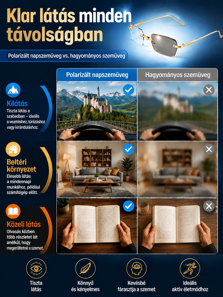Fokozatosan tisztuló, fényre sötétedő olvasószemüveg