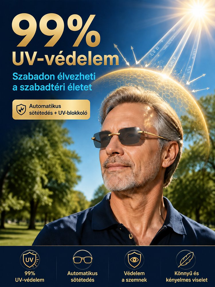Fokozatosan tisztuló, fényre sötétedő olvasószemüveg