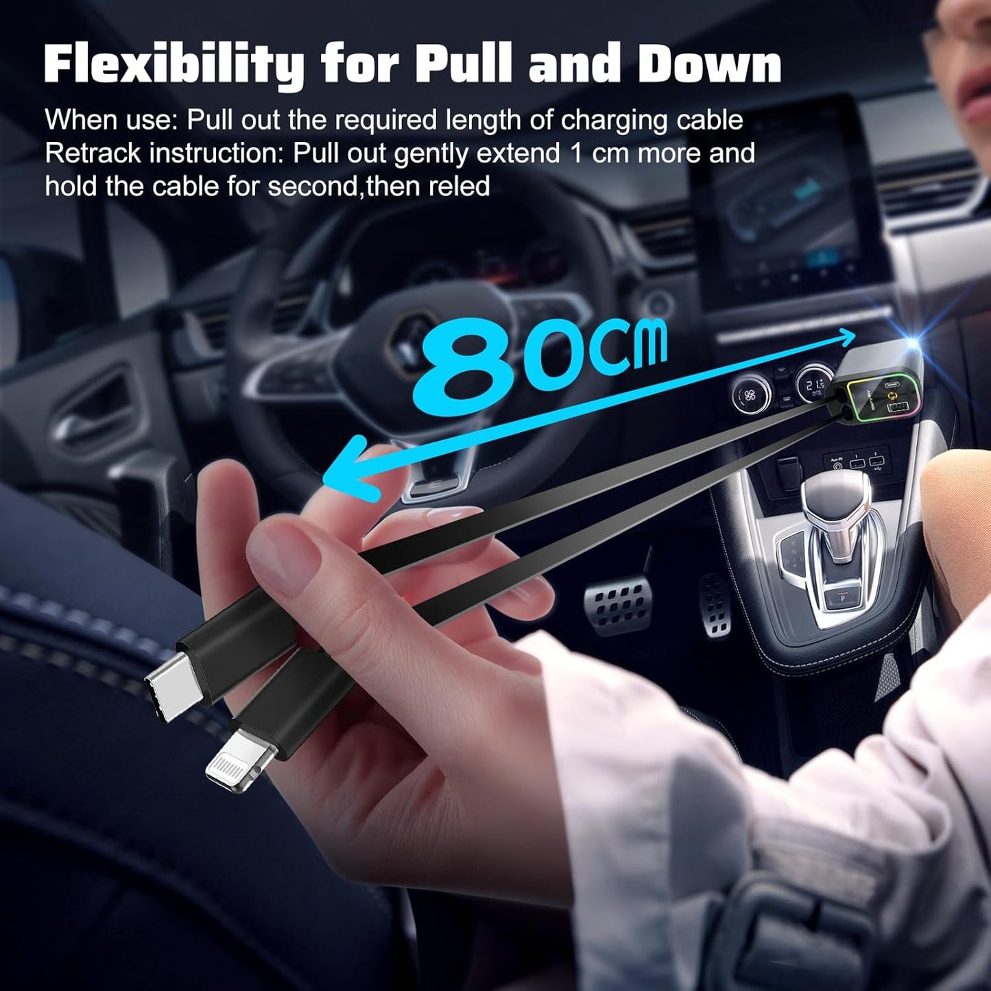 2025-ös új modell Starlight behúzható 4 az 1-ben autós gyors mobiltelefon-töltővel