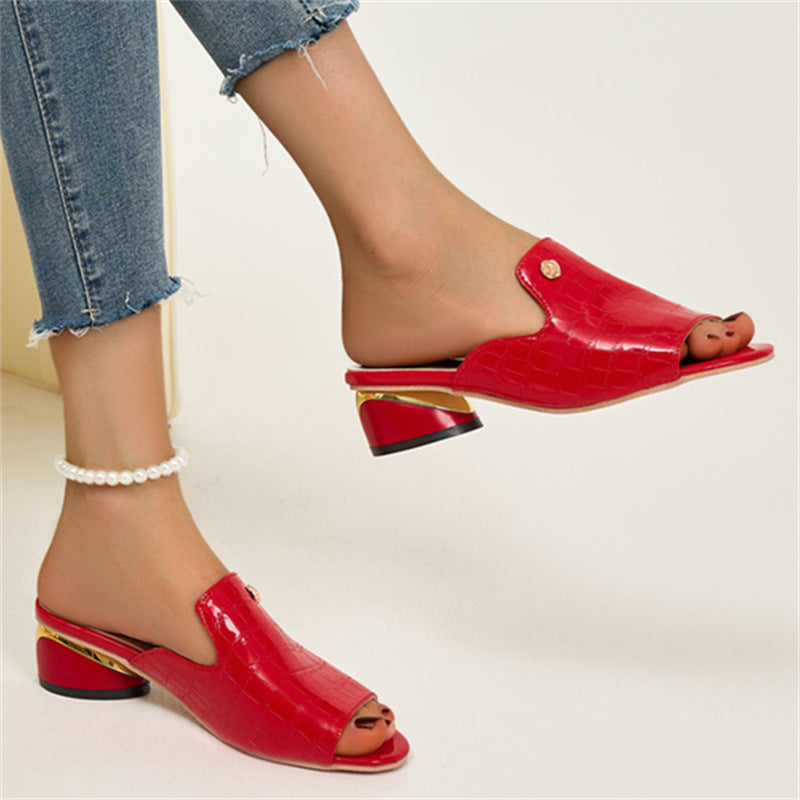 😍Utolsó nap 50% kedvezménnyel😍 - Divatos női ortopéd bőr szandál nyitott orrokkal és vastag sarokkal