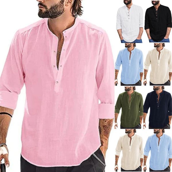 2025-ös férfi alkalmi pamut vászon hosszú ujjú ing