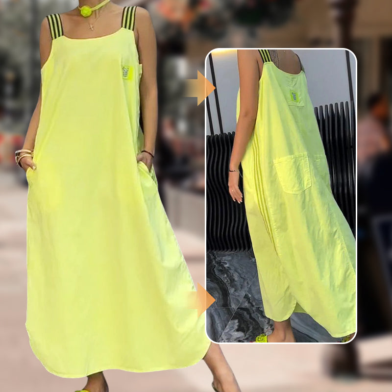 Széles pántos maxi ruha zsebekkel