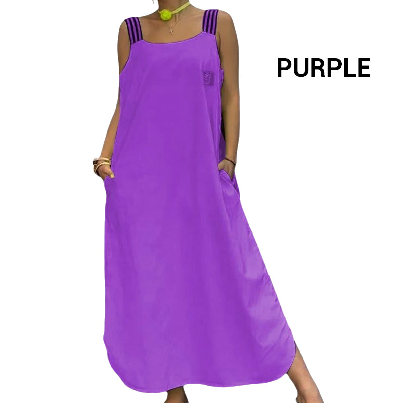 Széles pántos maxi ruha zsebekkel