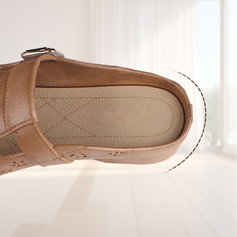 Kerek fejű üreges faragott virágok alacsony sarok női papucsok