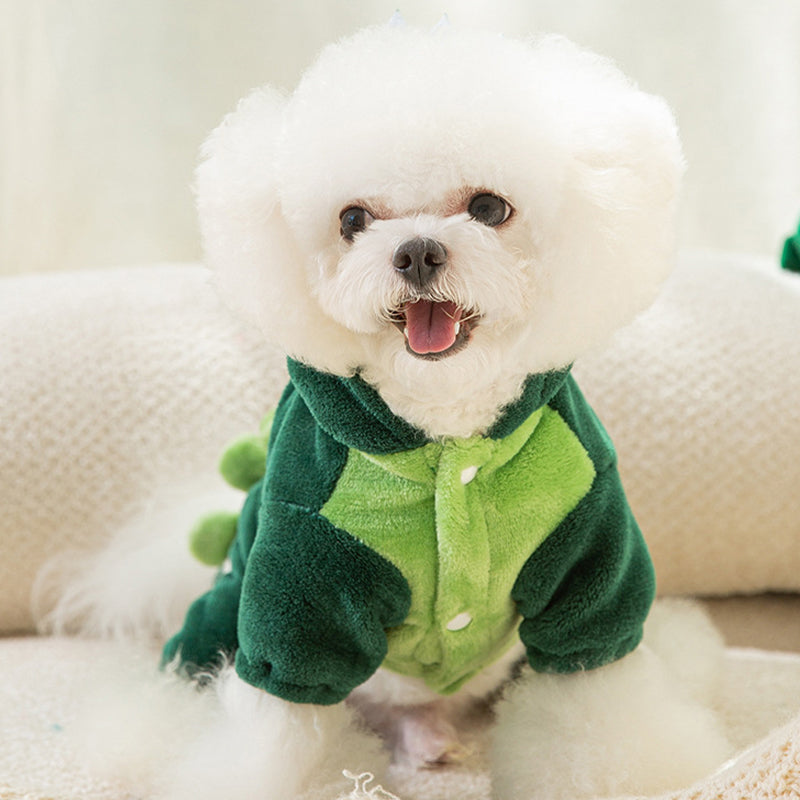 Meleg plüss overál kapucnival és dinoszaurusz motívummal