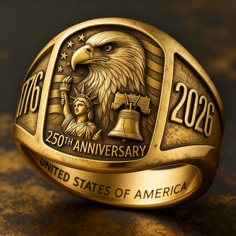 🎖️250. évforduló 1776–2026 Emlék sas gyűrű🦅