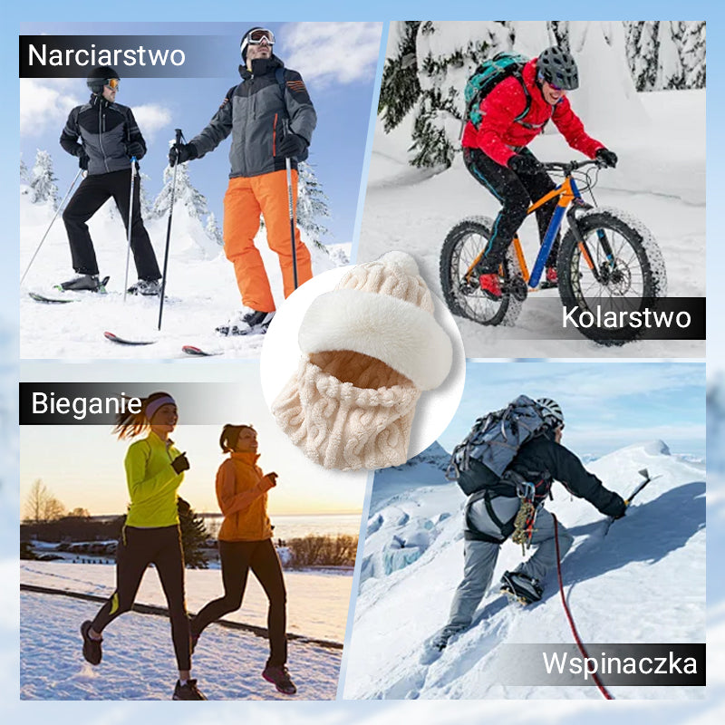 Női téli meleg, szélálló plüss sál sapka