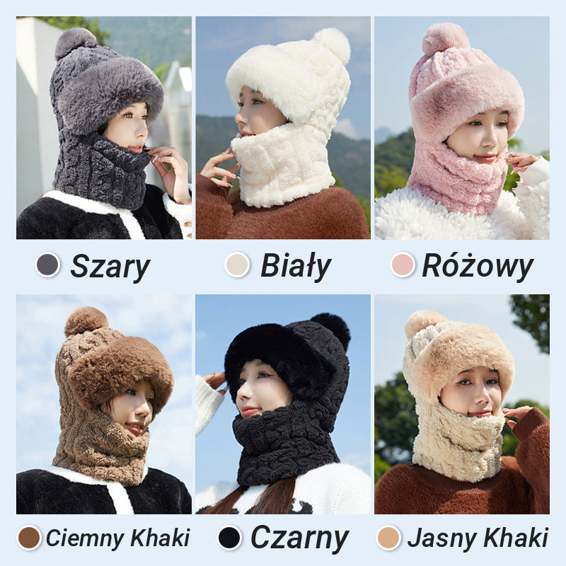 Női téli meleg, szélálló plüss sál sapka