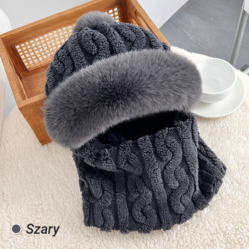 Női téli meleg, szélálló plüss sál sapka