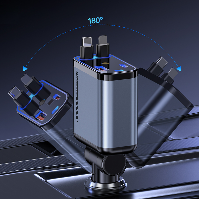📱 Többfunkciós autós töltő gyorstöltéssel és visszahúzható kábellel | Minden okostelefonnal kompatibilis