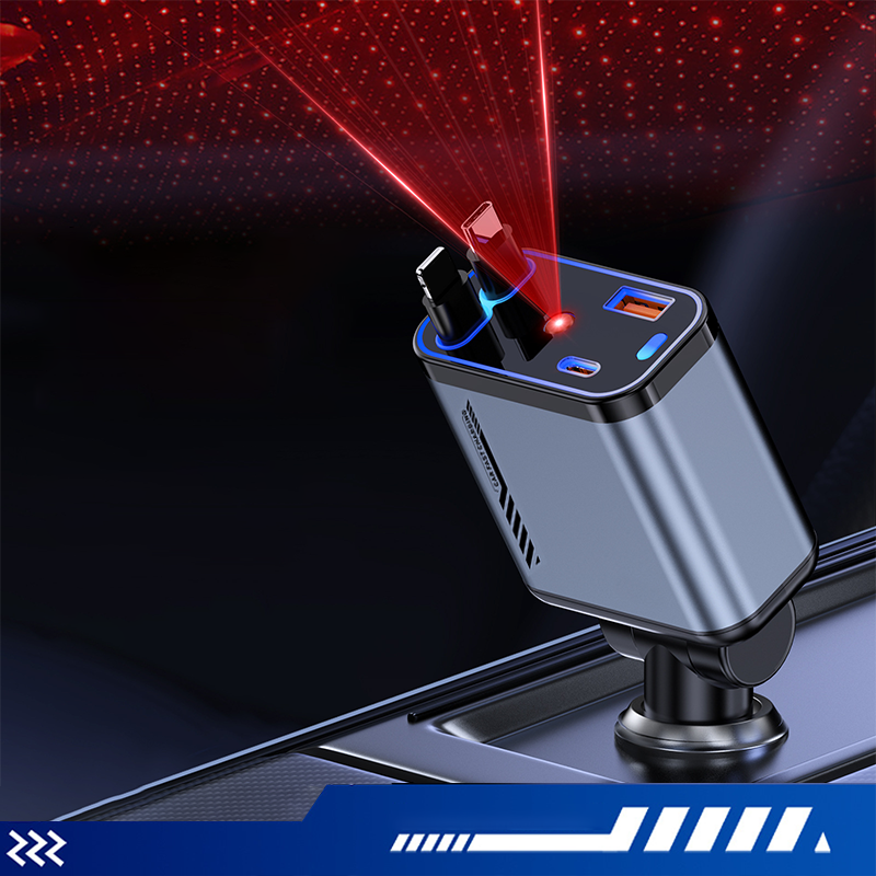 📱 Többfunkciós autós töltő gyorstöltéssel és visszahúzható kábellel | Minden okostelefonnal kompatibilis