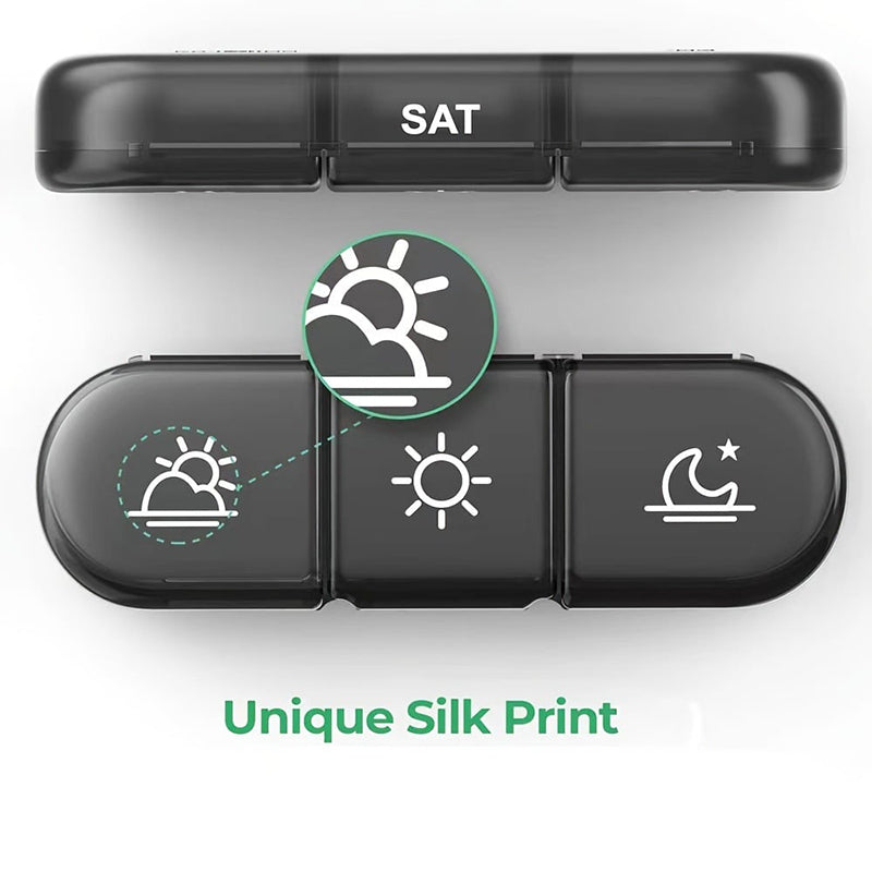 🧳 7 napos utazási tablettatartó – Könnyű, kivehető rekeszekkel