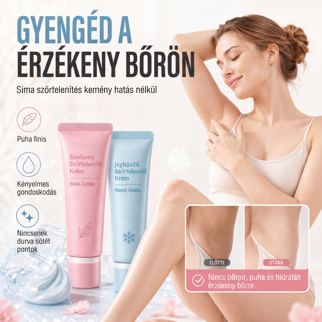 🧴🌸 Kíméletes szőrtelenítő krém – néhány perc alatt bársonyosan sima bőr!✨
