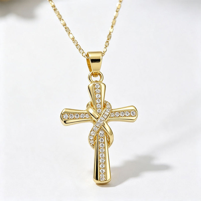 💫Női nyaklánc fényes, csomózott kereszt medállal